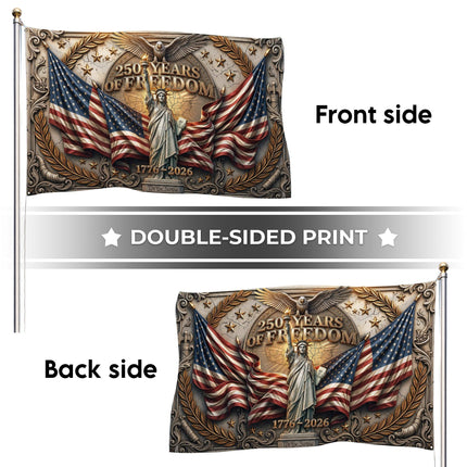 United States 250 Years of Freedom Ornate Stone Statue of Liberty House Flag