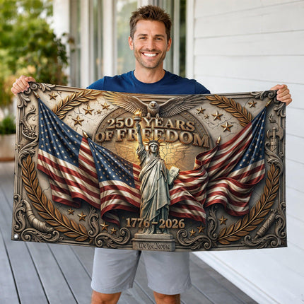 United States 250 Years of Freedom Ornate Stone Statue of Liberty House Flag