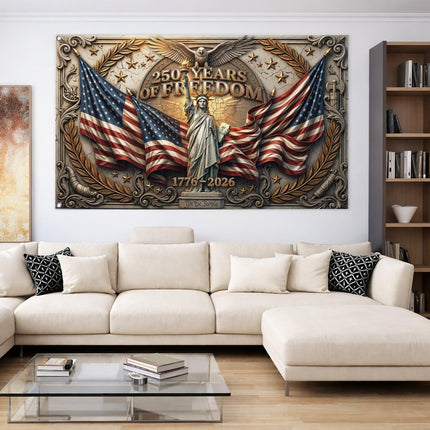 United States 250 Years of Freedom Ornate Stone Statue of Liberty House Flag