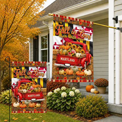 Maryland Fall in Love Vintage Truck Pumpkin Harvest Flag
