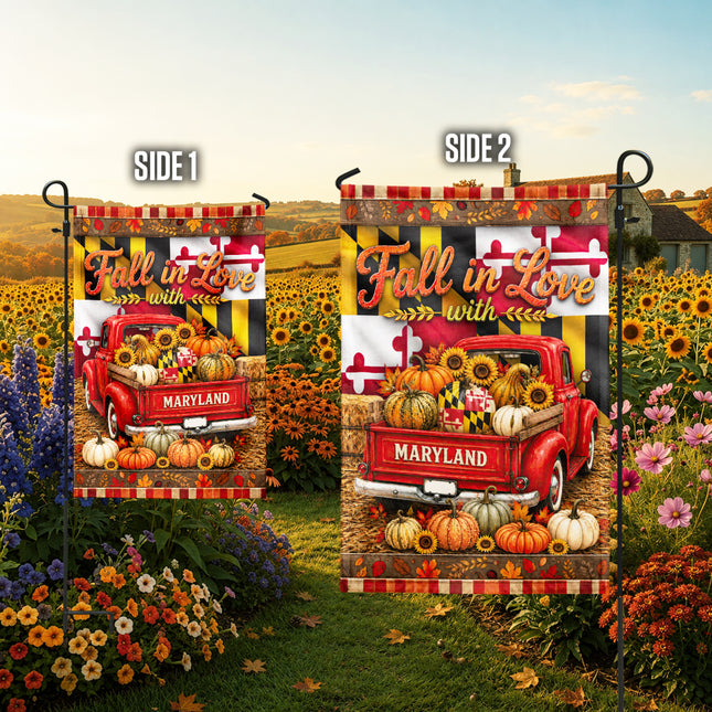 Maryland Fall in Love Vintage Truck Pumpkin Harvest Flag