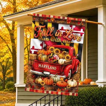 Maryland Fall in Love Vintage Truck Pumpkin Harvest Flag