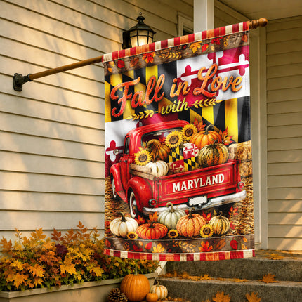 Maryland Fall in Love Vintage Truck Pumpkin Harvest Flag
