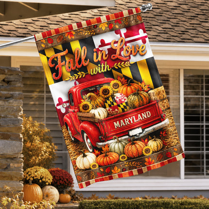 Maryland Fall in Love Vintage Truck Pumpkin Harvest Flag