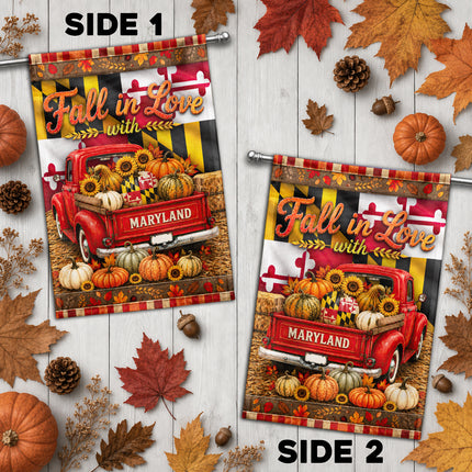 Maryland Fall in Love Vintage Truck Pumpkin Harvest Flag