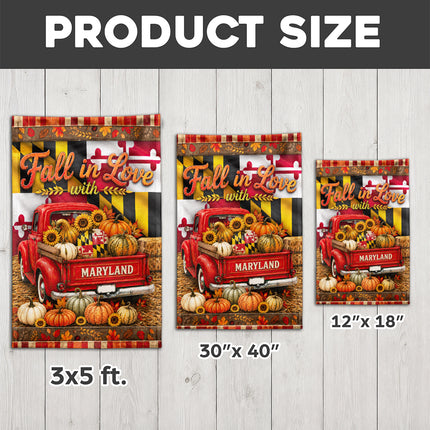 Maryland Fall in Love Vintage Truck Pumpkin Harvest Flag