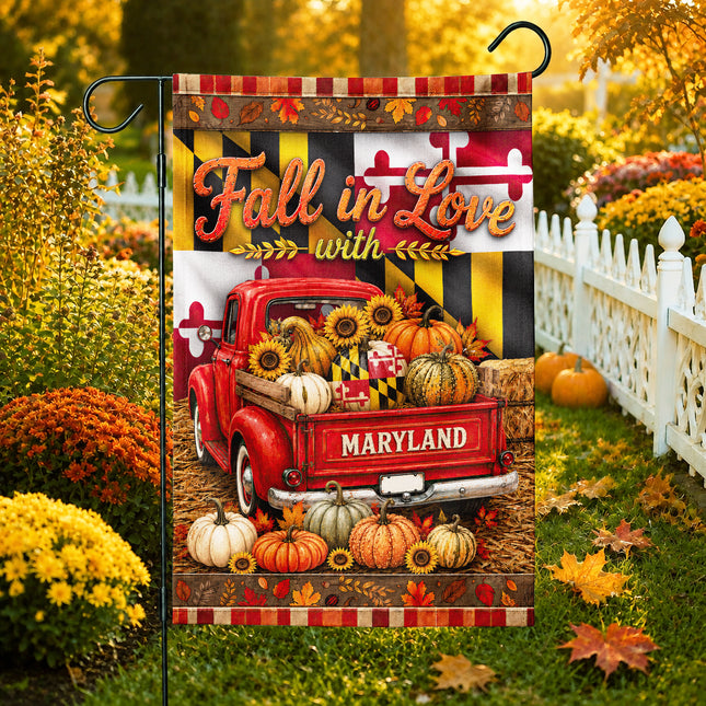 Maryland Fall in Love Vintage Truck Pumpkin Harvest Flag