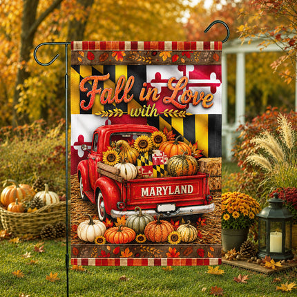 Maryland Fall in Love Vintage Truck Pumpkin Harvest Flag