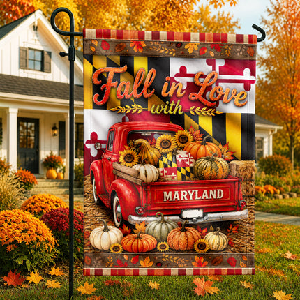 Maryland Fall in Love Vintage Truck Pumpkin Harvest Flag