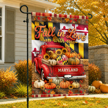 Maryland Fall in Love Vintage Truck Pumpkin Harvest Flag