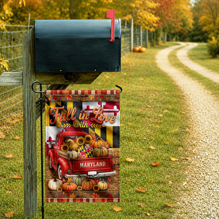 Maryland Fall in Love Vintage Truck Pumpkin Harvest Flag