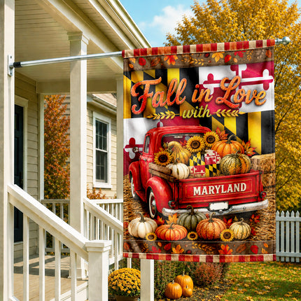 Maryland Fall in Love Vintage Truck Pumpkin Harvest Flag