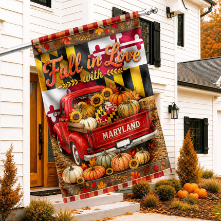 Maryland Fall in Love Vintage Truck Pumpkin Harvest Flag