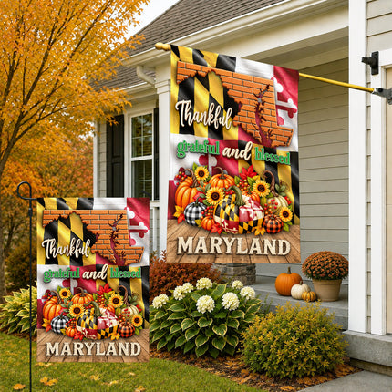 Maryland Thankful Grateful Blessed Pumpkin Harvest Fall Flag