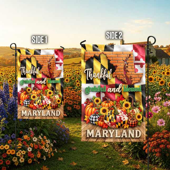 Maryland Thankful Grateful Blessed Pumpkin Harvest Fall Flag