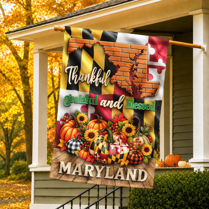 Maryland Thankful Grateful Blessed Pumpkin Harvest Fall Flag