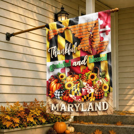 Maryland Thankful Grateful Blessed Pumpkin Harvest Fall Flag