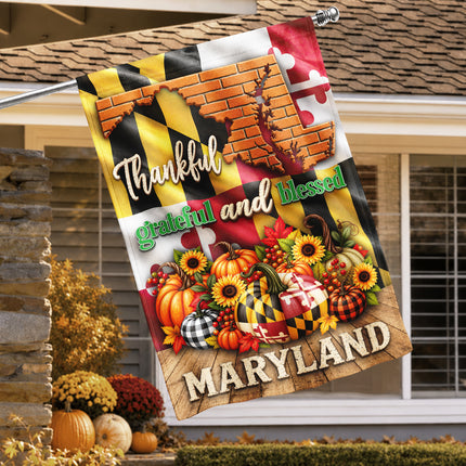 Maryland Thankful Grateful Blessed Pumpkin Harvest Fall Flag