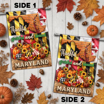 Maryland Thankful Grateful Blessed Pumpkin Harvest Fall Flag