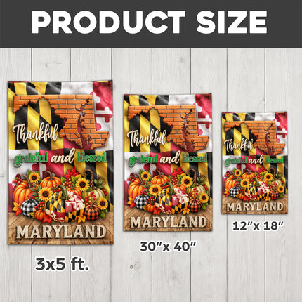 Maryland Thankful Grateful Blessed Pumpkin Harvest Fall Flag