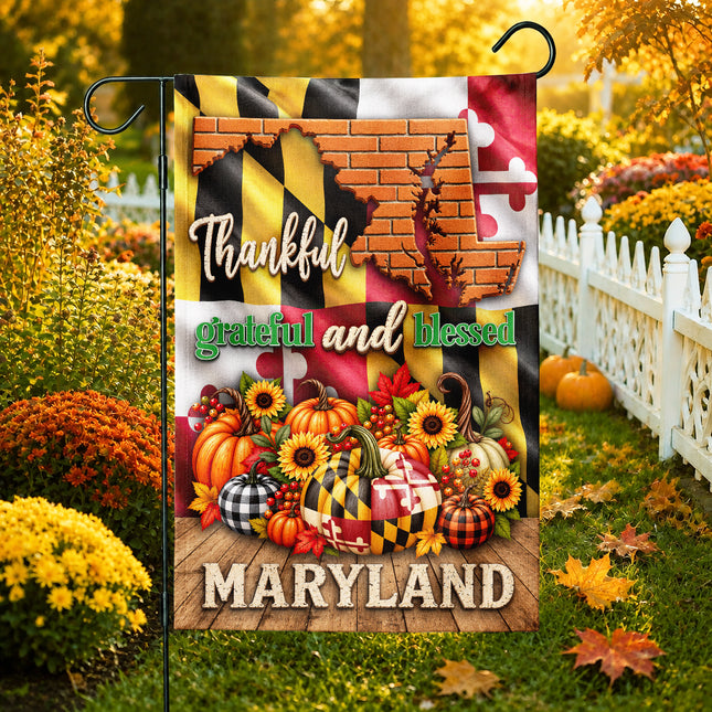 Maryland Thankful Grateful Blessed Pumpkin Harvest Fall Flag