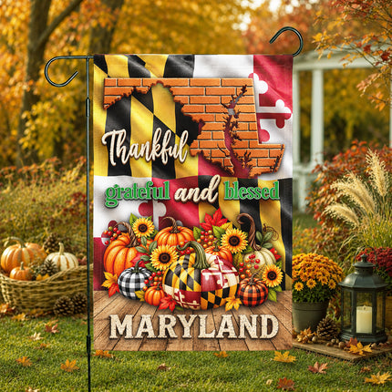 Maryland Thankful Grateful Blessed Pumpkin Harvest Fall Flag