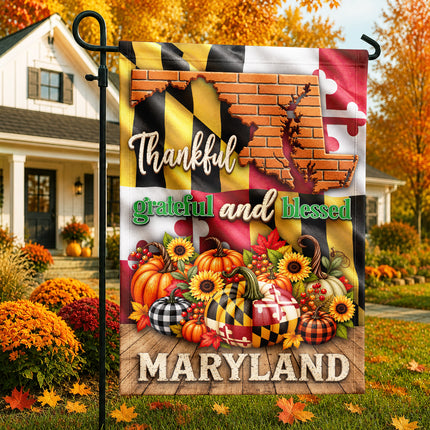 Maryland Thankful Grateful Blessed Pumpkin Harvest Fall Flag