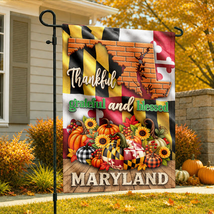 Maryland Thankful Grateful Blessed Pumpkin Harvest Fall Flag