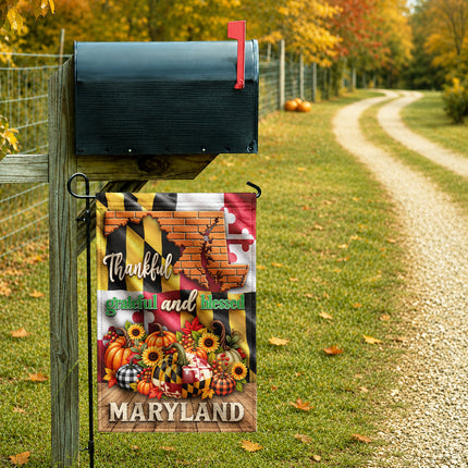 Maryland Thankful Grateful Blessed Pumpkin Harvest Fall Flag