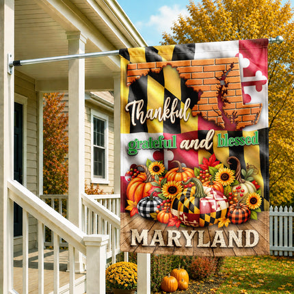 Maryland Thankful Grateful Blessed Pumpkin Harvest Fall Flag