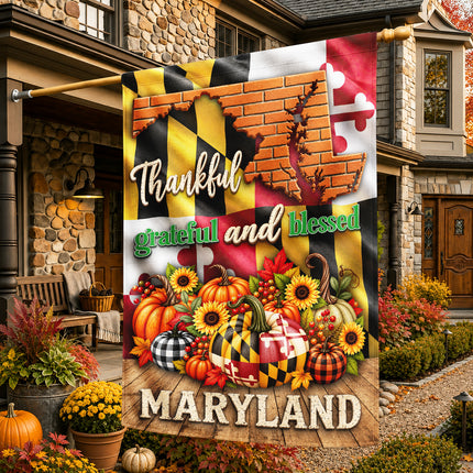 Maryland Thankful Grateful Blessed Pumpkin Harvest Fall Flag