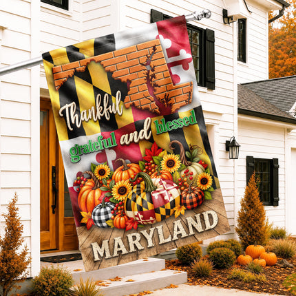 Maryland Thankful Grateful Blessed Pumpkin Harvest Fall Flag
