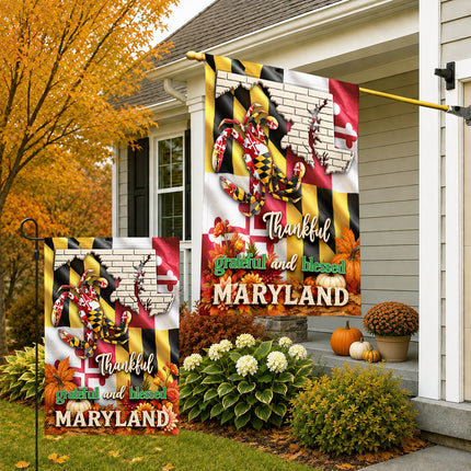 Maryland Thankful Grateful Blessed Blue Crab Autumn Fall Flag