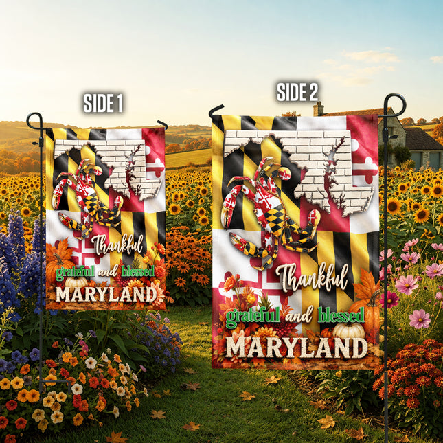 Maryland Thankful Grateful Blessed Blue Crab Autumn Fall Flag