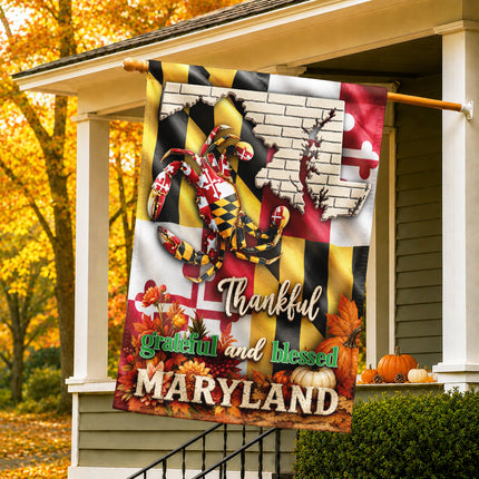Maryland Thankful Grateful Blessed Blue Crab Autumn Fall Flag