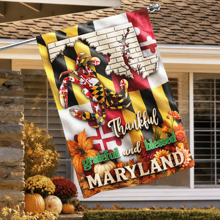 Maryland Thankful Grateful Blessed Blue Crab Autumn Fall Flag