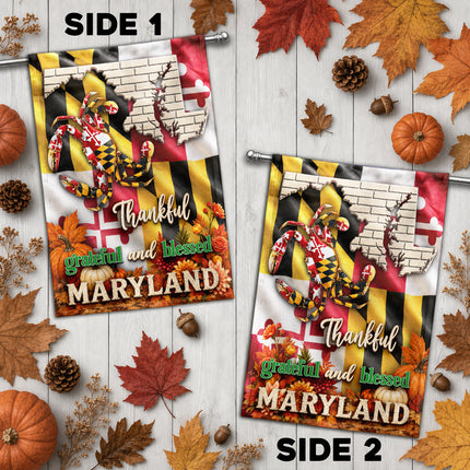 Maryland Thankful Grateful Blessed Blue Crab Autumn Fall Flag