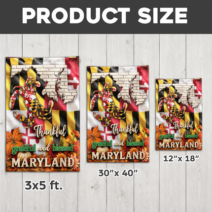 Maryland Thankful Grateful Blessed Blue Crab Autumn Fall Flag