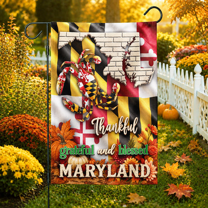Maryland Thankful Grateful Blessed Blue Crab Autumn Fall Flag