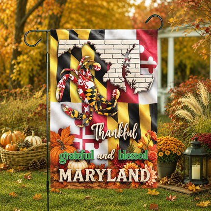 Maryland Thankful Grateful Blessed Blue Crab Autumn Fall Flag