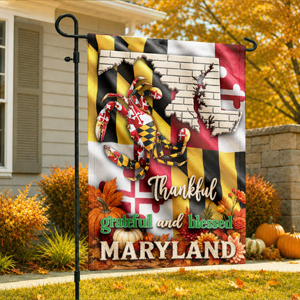 Maryland Thankful Grateful Blessed Blue Crab Autumn Fall Flag