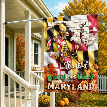 Maryland Thankful Grateful Blessed Blue Crab Autumn Fall Flag