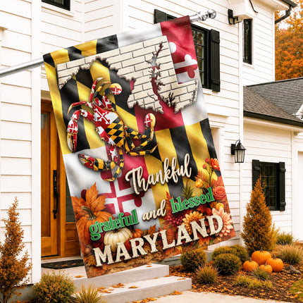 Maryland Thankful Grateful Blessed Blue Crab Autumn Fall Flag