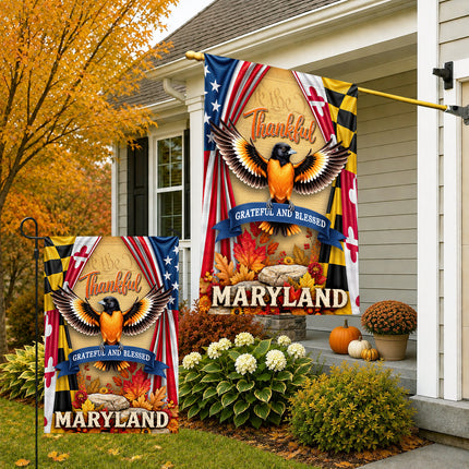 Maryland Fall Flag Thankful Grateful Blessed Oriole Autumn Decor