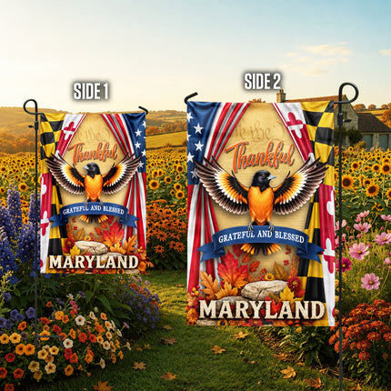 Maryland Fall Flag Thankful Grateful Blessed Oriole Autumn Decor