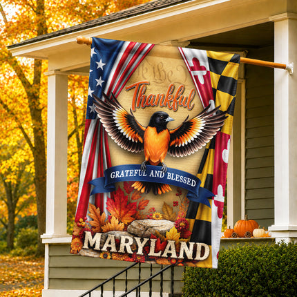 Maryland Fall Flag Thankful Grateful Blessed Oriole Autumn Decor