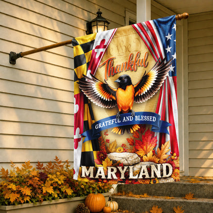 Maryland Fall Flag Thankful Grateful Blessed Oriole Autumn Decor