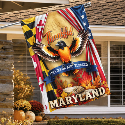 Maryland Fall Flag Thankful Grateful Blessed Oriole Autumn Decor