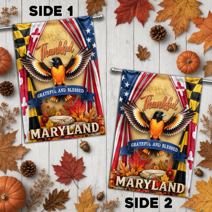 Maryland Fall Flag Thankful Grateful Blessed Oriole Autumn Decor