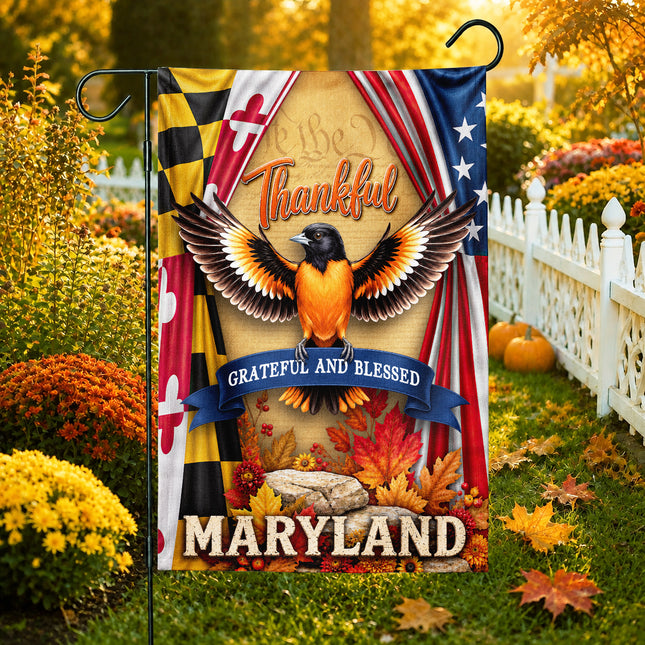 Maryland Fall Flag Thankful Grateful Blessed Oriole Autumn Decor